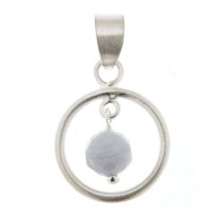 Pendentif Cercle Satiné en Argent 925 et Calcédoine Bleue