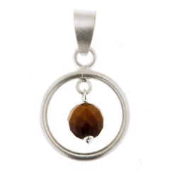Pendentif Cercle Satiné en Argent 925 et Oeil de Tigre