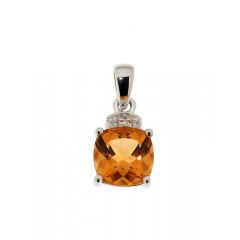 Pendentif Citrine Coussin 7mm et Diamant Or Blanc 375