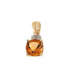 Pendentif Citrine Coussin 7mm et Diamant Or Jaune 375