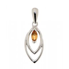 Pendentif Citrine Marquise 4x2mm et Diamant Or Blanc 375