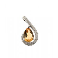 Pendentif Citrine Poire 6x4mm et Diamant Or Blanc 375