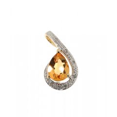 Pendentif Citrine Poire 6x4mm et Diamant Or Jaune 375