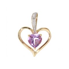 Pendentif Coeur Améthyste et Diamant Or Jaune