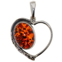 Pendentif Coeur Argent Ambre