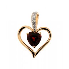 Pendentif Coeur Grenat et Diamant Or Jaune