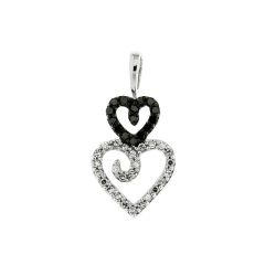 Pendentif Coeur Or Blanc 750 Diamant Blanc & Noir 0.17 carat