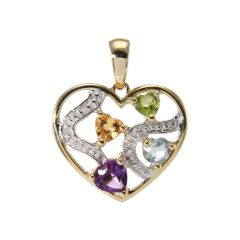 Pendentif Coeur Or Jaune 375 et Pierres fines et Diamant