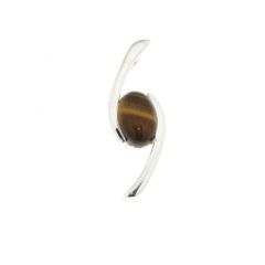 Pendentif Croisé Argent 925 et Oeil de tigre Ovale 7x5mm