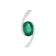 Pendentif Croisé Or Blanc Emeraude Ovale 8x6mm