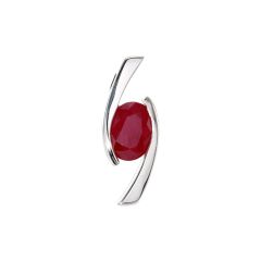 Pendentif Croisé Or Blanc Rubis Ovale 7x5mm