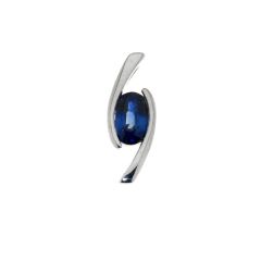 Pendentif Croisé Or Blanc Saphir Ovale 7x5mm