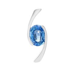 Pendentif Croisé Or Blanc Saphir Ovale 8x6mm
