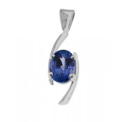 Pendentif Croisé Or Blanc Tanzanite Ovale 8x6mm
