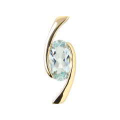 Pendentif Croisé Or Jaune Aigue Marine Ovale 10x6mm