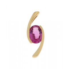 Pendentif Croisé Or Jaune Saphir Rose Ovale 8x6mm