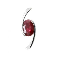 Pendentif Croisé Rubis Ovale 8x6mm Or Blanc