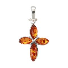 Pendentif Croix Argent Ambre