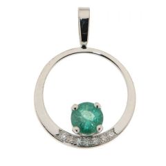 Pendentif Emeraude Ronde et Diamant Or Blanc