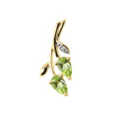Pendentif Feuille Or jaune 375 Péridot et Diamant