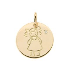Pendentif Fillette à graver en Or Jaune 750 et Diamant