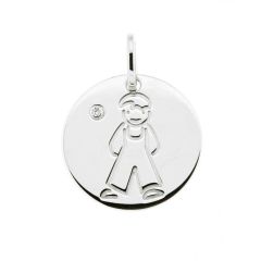 Pendentif Garcon à graver en Or Blanc 750 et Diamant