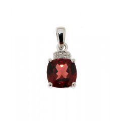 Pendentif Grenat Coussin 7mm et Diamant Or Blanc 375