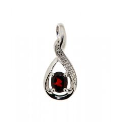 Pendentif Grenat Ovale 5x3mm et Diamant Or Blanc 375