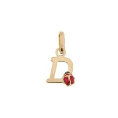Pendentif Lettre D - Initiale D et Coccinelle en Or Jaune 750