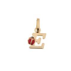 Pendentif Lettre E - Initiale E et Coccinelle en Or Jaune 750