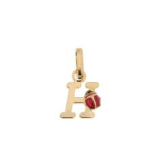 Pendentif Lettre H - Initiale H et Coccinelle en Or Jaune 750