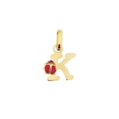 Pendentif Lettre K - Initiale K et Coccinelle en Or Jaune 750