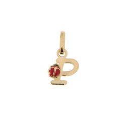 Pendentif Lettre P - Initiale P et Coccinelle en Or Jaune 750