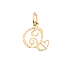 Pendentif Lettre Q - Initiale Q et coeur en Or Jaune 750