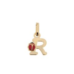 Pendentif Lettre R - Initiale R et Coccinelle en Or Jaune 750
