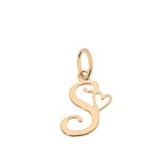 Pendentif Lettre S - Initiale S et coeur en Or Jaune 750