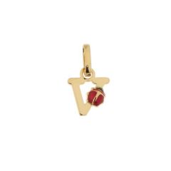 Pendentif Lettre V - Initiale V et Coccinelle en Or Jaune 750