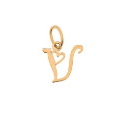 Pendentif Lettre V - Initiale V et coeur en Or Jaune 750