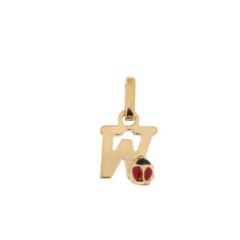 Pendentif Lettre W - Initiale W et Coccinelle en Or Jaune 750