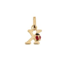 Pendentif Lettre X - Initiale X et Coccinelle en Or Jaune 750