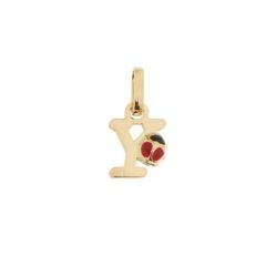 Pendentif Lettre Y - Initiale Y et Coccinelle en Or Jaune 750