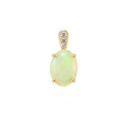 Pendentif Opale Ovale 10x8mm et Diamant Or Jaune