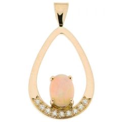 Pendentif Opale Ovale et Diamant Or Jaune