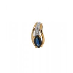 Pendentif Or 375 Saphir Ovale 5x3mm et Diamant