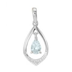 Pendentif or blanc 375 Aigue Marine poire 6x4 et diamant