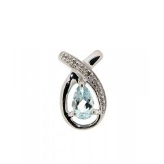 Pendentif Or Blanc 375 Aigue Marine Poire et Diamant