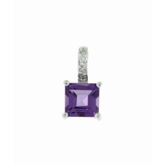 Pendentif Or Blanc 375 Améthyste Carrée 6x6mm et Diamant