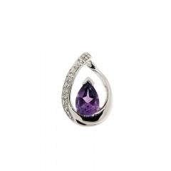 Pendentif Or Blanc 375 Améthyste Poire 6x4mm et Diamant