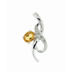 Pendentif Or Blanc 375 Citrine Ovale 5x4mm et Diamant