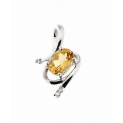 Pendentif Or Blanc 375 Citrine Ovale 7x5mm et Diamant